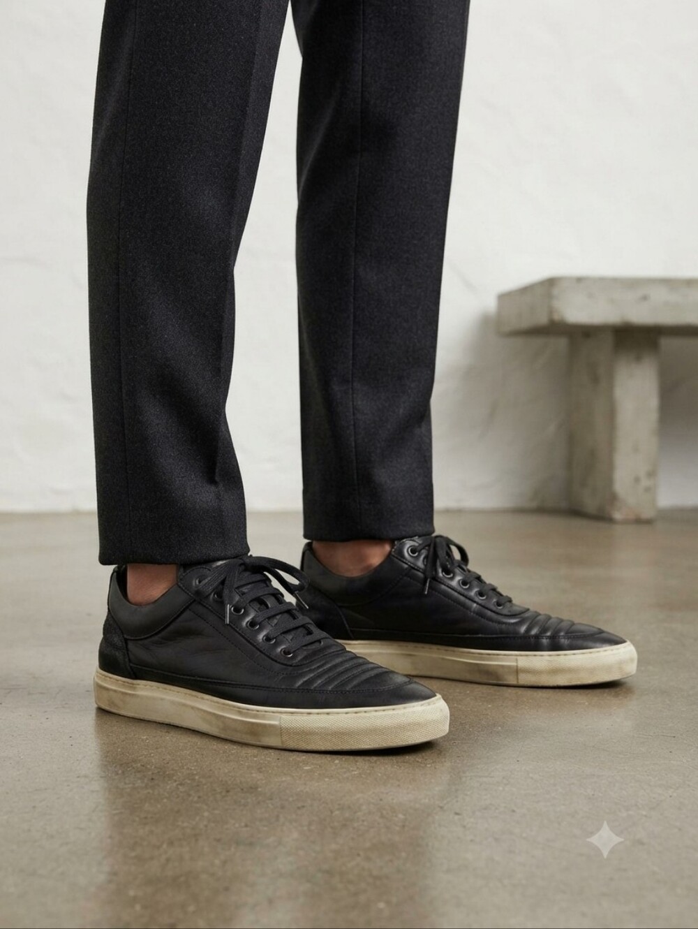 Filling Pieces Black Leather Sneakers Men's Size 42 Distressed
